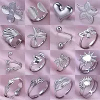 6pcs/Lot Silver Color Circular Butterfly Ring High-Quality Classic Flower Ring Stainless Steel Adjustable Opening Jewelry Gift 1