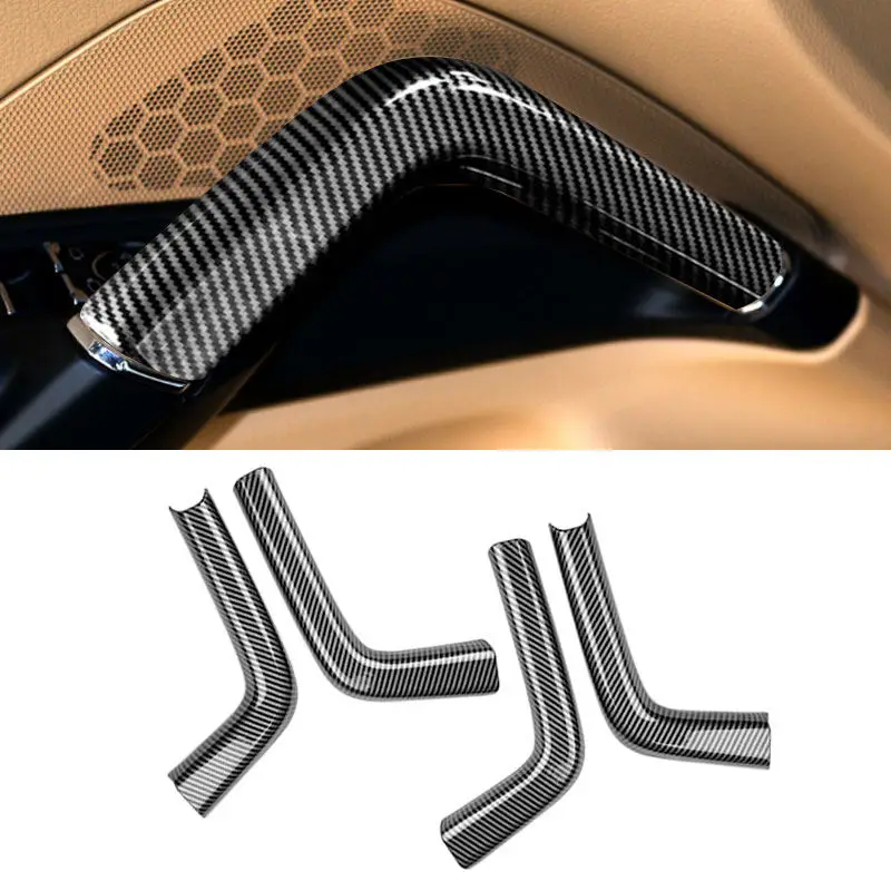 

For Porsche Cayenne 2018 2019 2020-2024 ABS Carbon Texture Center Armrest Handles / Door Handle Panel Grab Pull Protective Cover