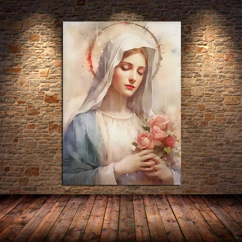 Vintage Blessed Virgin Mary with The Child Catholic Christian Prayer Art Poster Canvas Painting Wall Prints Picture Home Decor
