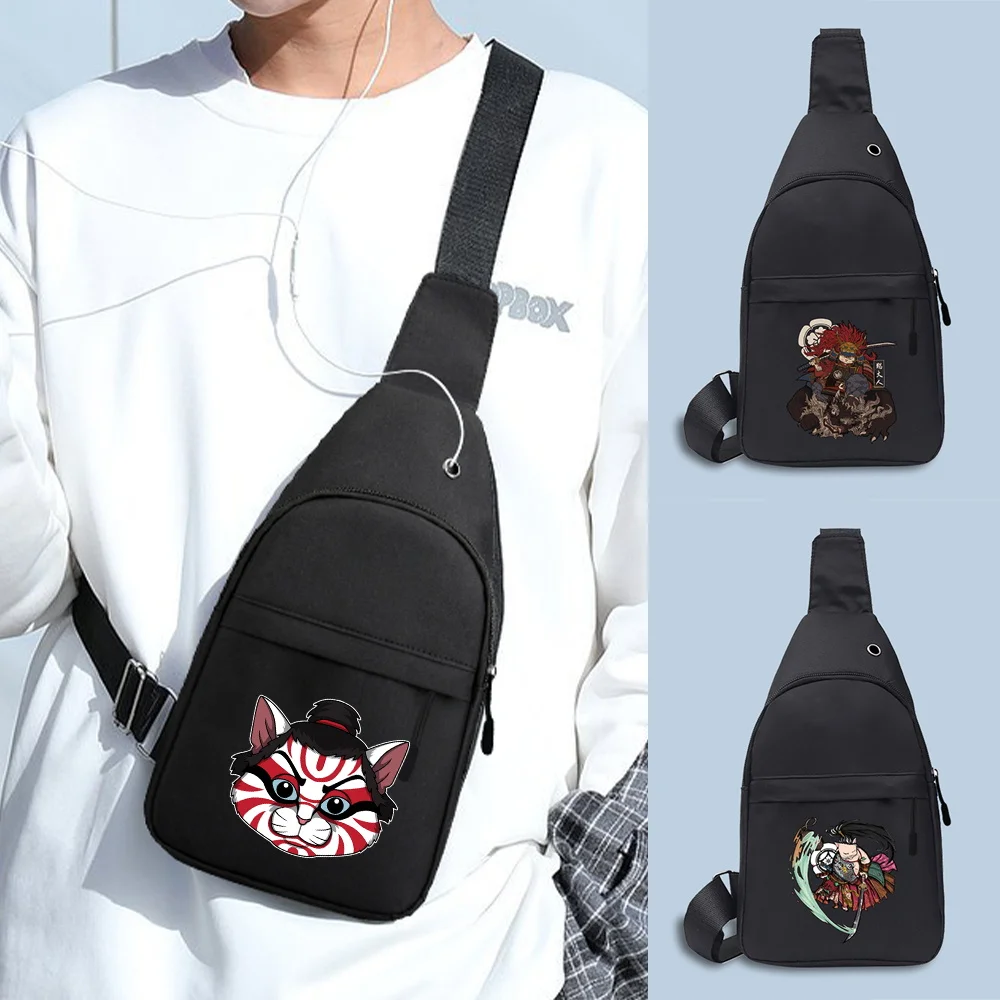 

Canvas Chest Pack Men Shoulder Bag with USB Charging Port Male Anti Theft Sports Chest Bags Travel Messenger Bags Samurai Series
