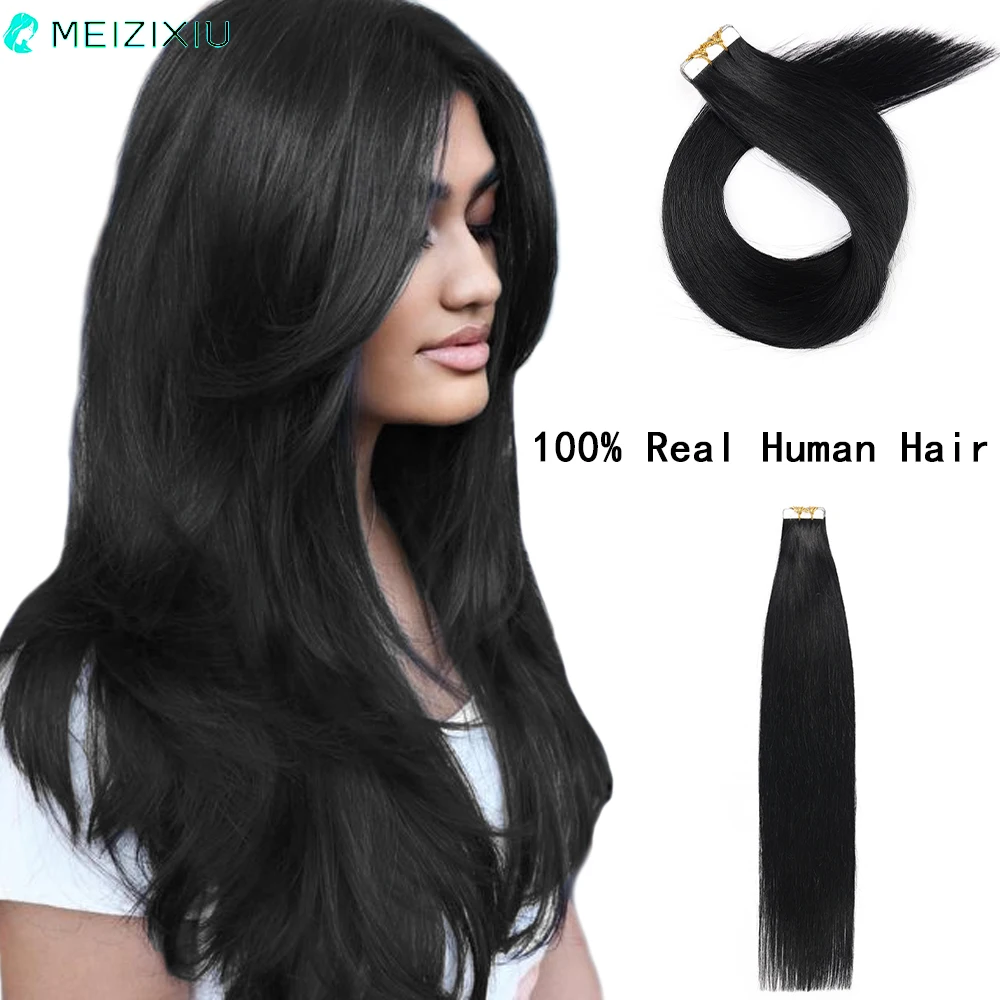 

Лента для наращивания волос, натуральные черные 100% натуральные человеческие волосы Remy, 24 дюйма, 20 шт., 50 г/упаковка, прямые Бесшовные женские волосы