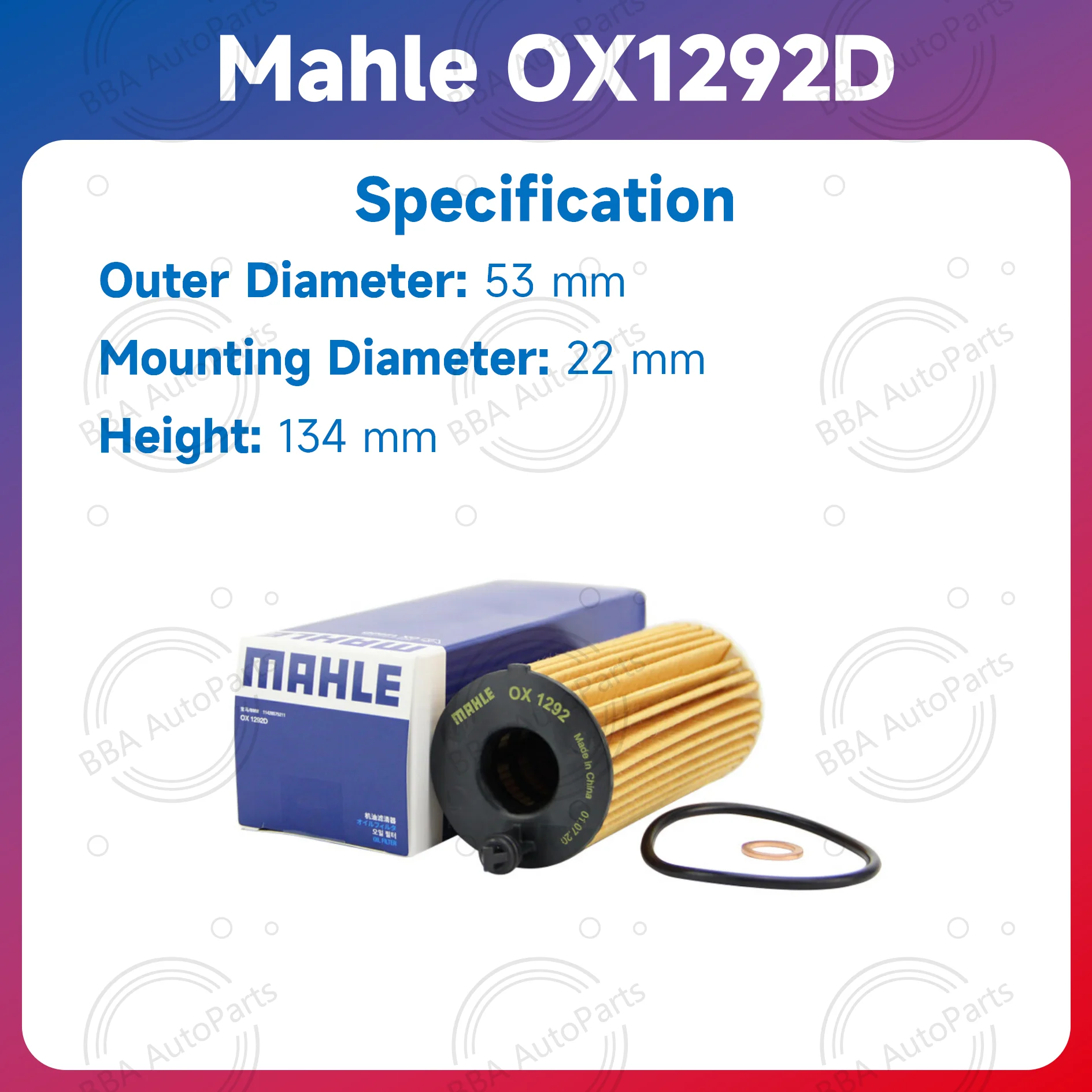 Mahle oil filter OX1292/1D OX813/2D For BMW 118i 120i 125i 218i 220i 225i 318i 320i 325Li 330i with OE 11428575211