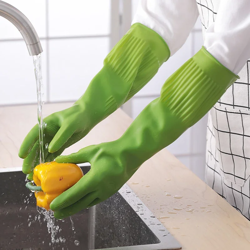 1Pair Lengthen Dishwashing Cleaning Gloves Latex Rubber Waterproof Work  Hand Gloves for Household Scrubber Kitchen Clean Tool - AliExpress