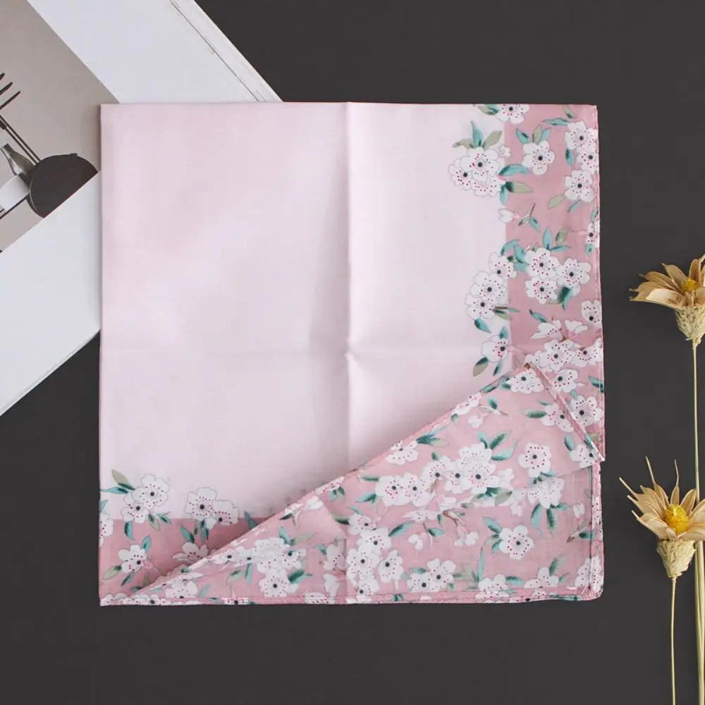 

Pure Cotton Square Handkerchief Women Reusable Soft Wipe Sweat Bandana Eco-friendly Printed Thin Neck Scarf