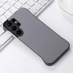 Luxury Business Leather Frameless Matte Phone Case with Fall Protection for Galaxy S26 Plus (Gray)