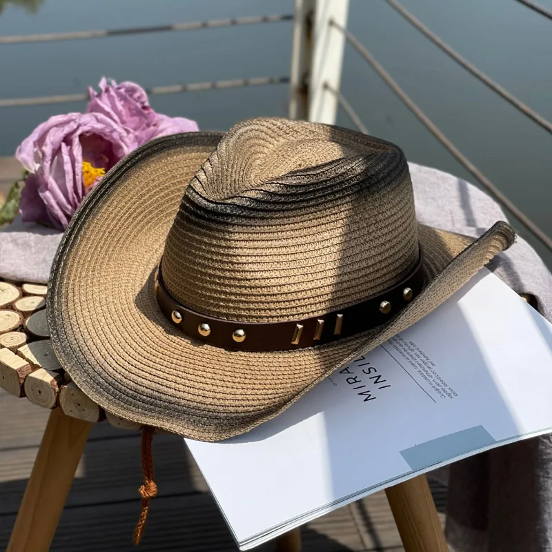 Cowboy Hat Men's Ladies Gradient Jazz Straw Hat summer hat for men Outdoor  Fishing Sunscreen Hat Men's Shade Beach Hat