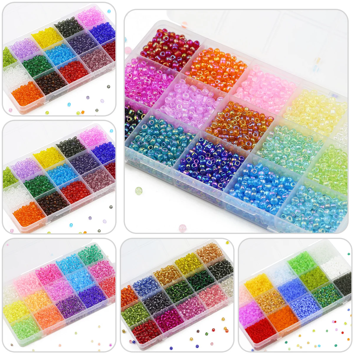 Juego de cuentas de mijo para fabricación de joyas, cuentas sueltas de vidrio, pulseras y collares, suministros decorativos tejidos a mano, caja de 15 rejillas, 2, 3 y 4mm