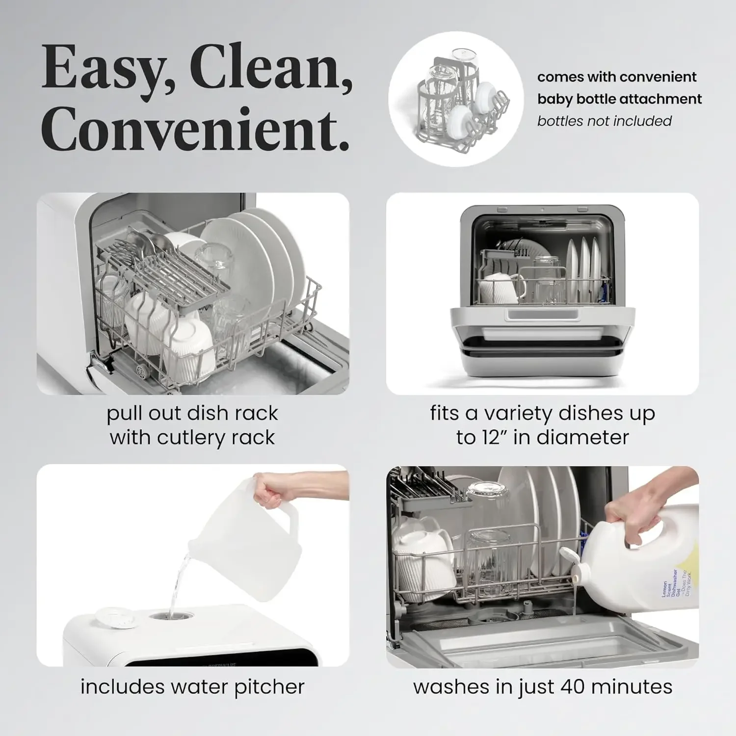 Portable Countertop Dishwasher with 5-Liter Built-in Water Tank-5-Program System for Home, RV, and Apartment-Wash