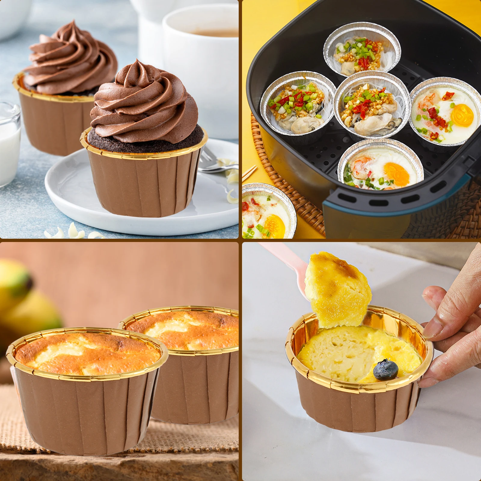 Muffin cupcake liners 50pcs Foil Portable Heat Resistant Aluminum Cake Cups Non-stick Round Aluminum Muffin Liners Easy to Use