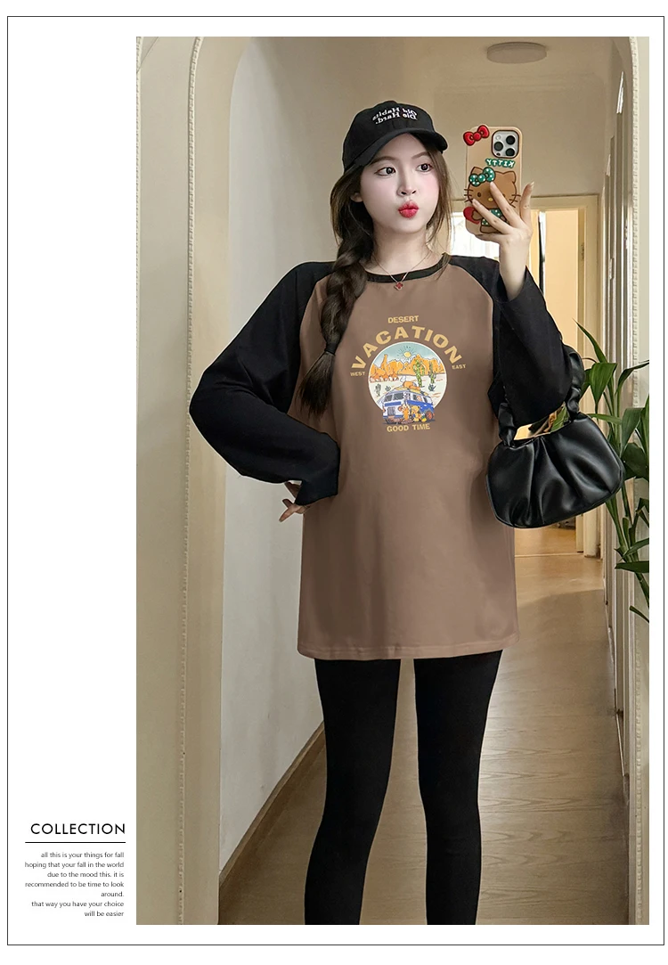 Maternity tops Korean Style Batwing Sleeve Maternity Cotton Shirts Long Sleeve O-Neck Pregnant Woman Blouses Irregular T-Shirts Tees and Tops
