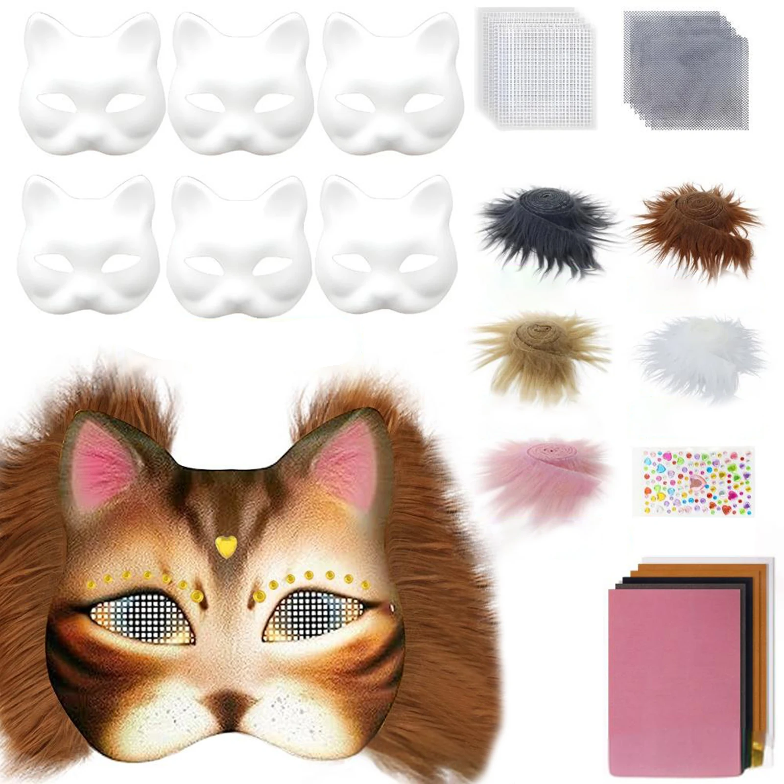 Halloween Mask Party Masks Masquerade Mask 3D Printed Mask 3D Face Masks Superhero Mask Unpainted Therian Mask Kit Paper Blank Masks Half Face Hand-painted Cat Mask DIY Masks For Masquerade Cosplay Party Christmas