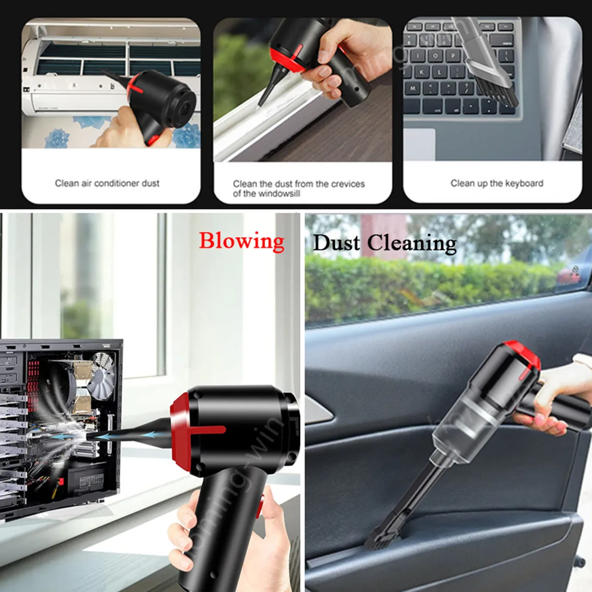 9000Pa 3in1 Handheld Vacuum Cleaner & Cordless Air Blower, Mini Air Duster Cleaner for Computer, Laptop, PC, Car Interior, Home