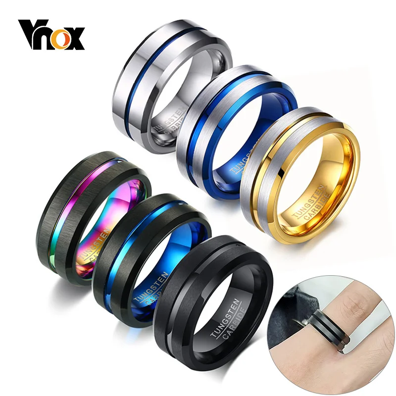 Vnox Grundlegende 8mm Hartmetall Ringe für Männer Schmuck Stilvolle Dünne Linie Stil Hochzeit Bands Jahrestag Geschenke für Ihn
