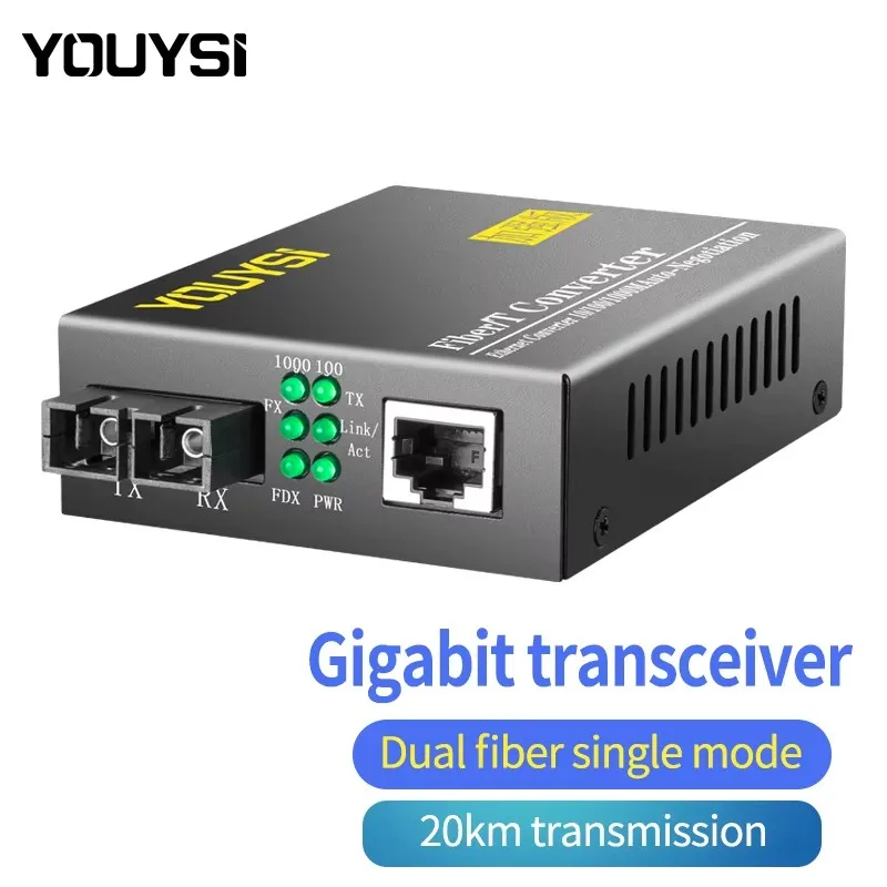 YOUYSI High Quality YYS-MC512-20 1000M SC Dual fiber 1.25G 20KM Fiber Optical Media Converter Single Mode Fiber Transceiver