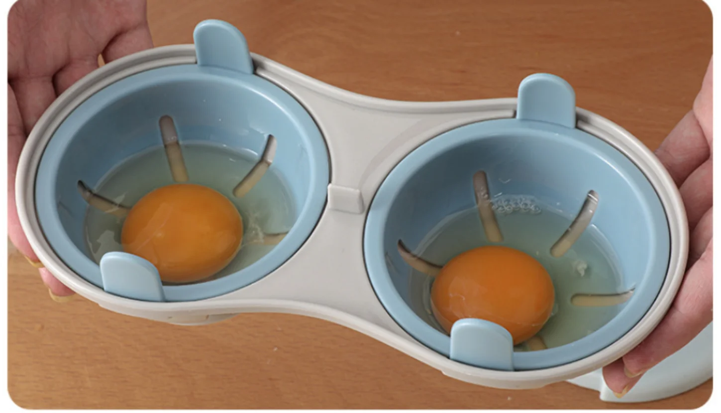 Microwave Double Egg Poacher Maker Poached Eggs Cooker Steamer Kitchen  Gadget Dishwasher Heat Resistant Microwave Egg