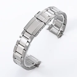 Sleek Stainless Steel Sport Bracelet Strap with Universal Folding Buckle - Curved End Design - 22mm (Silver)