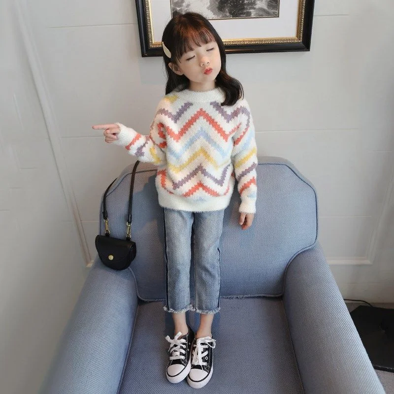 

Girls Sweater Wool Coat Kids Tops Knitting 2023 Retro Thicken Warm Winter Autumn Cottons Teenagers Outwear Children's Clothing