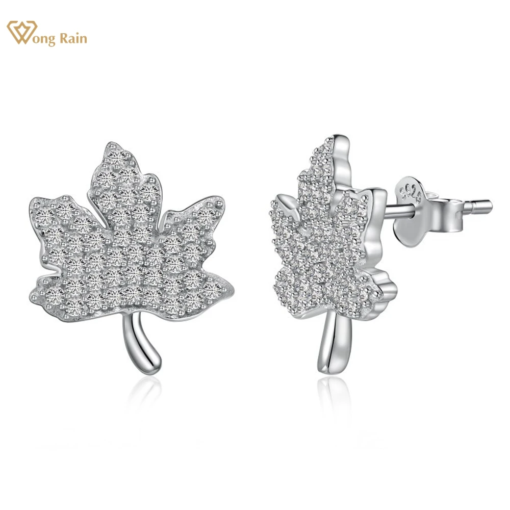 

Wong Rain 100% 925 Sterling Silver Lab Sapphire Gemstone Maple leaf Ear Studs Earrings for Women Fine Jewelry Gifts Wholesale