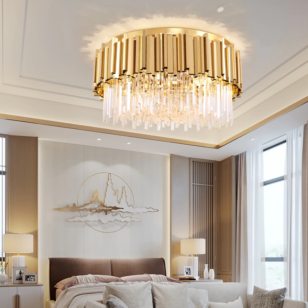 

Modern Crystal Ceiling Chandelier For Living Room LED Luxury Gold Stainless Steel Lustres Cristal Lamp Hanging Fixtures Bedroom