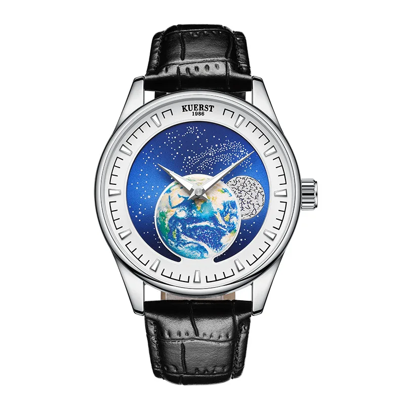 

Мужские механические часы KUERST Moon, светящиеся Модные Роскошные наручные часы с ремешком и вырезами, водонепроницаемость 30 м, 2023