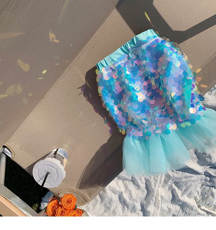 Spring Summer Girls Fashion Sequins Princess Tulle Skirt Fish Tail Skirt