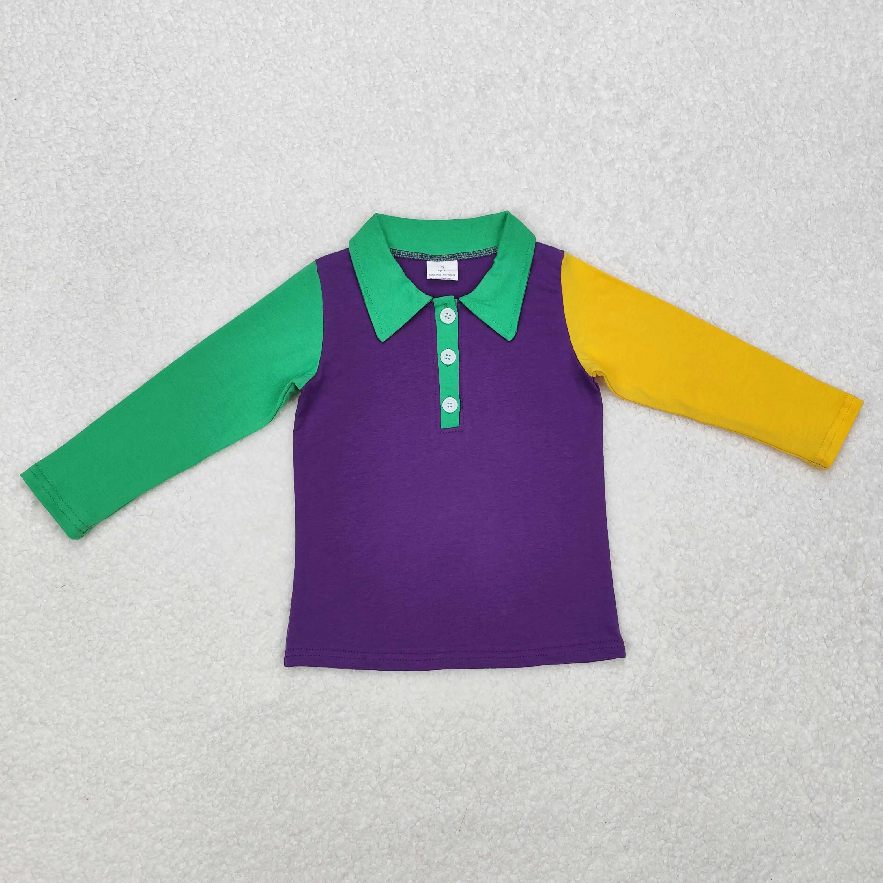 Wholesale Children Long Sleeves Mardi Gras Infant Kids Zipper Tee T-shirts Baby Boy Shirt Toddler Lapel Cotton Pullover Top 4