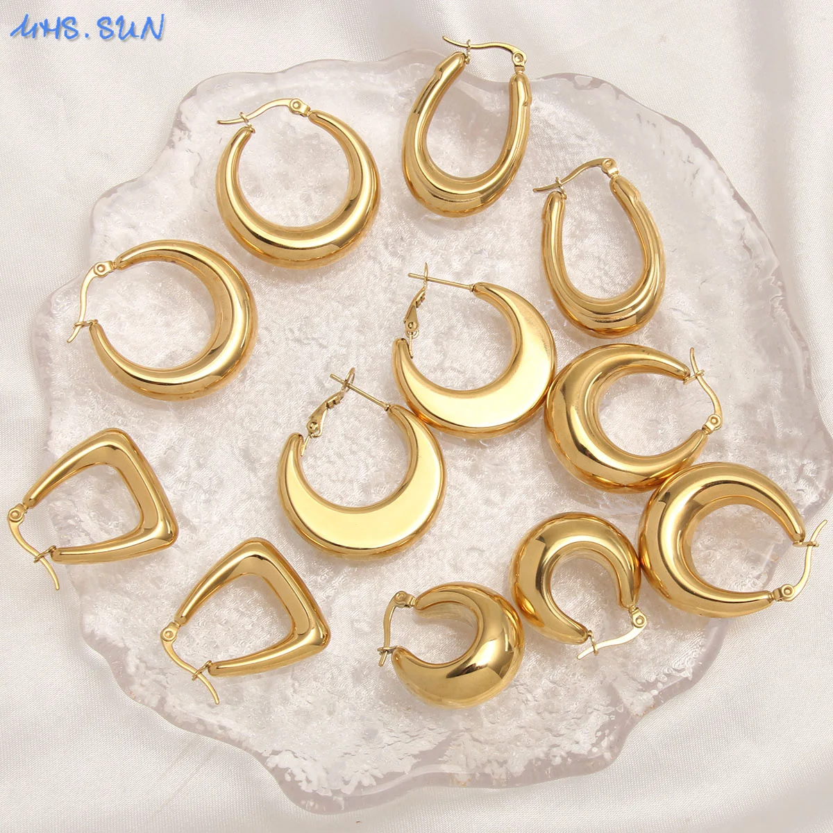 Hochwertige, dicke, glatte Creolen aus Edelstahl, minimalistische, hohle, geometrische Ohrschnalle für Frauen, Piercing-Schmuck, Geschenke – Detail 6