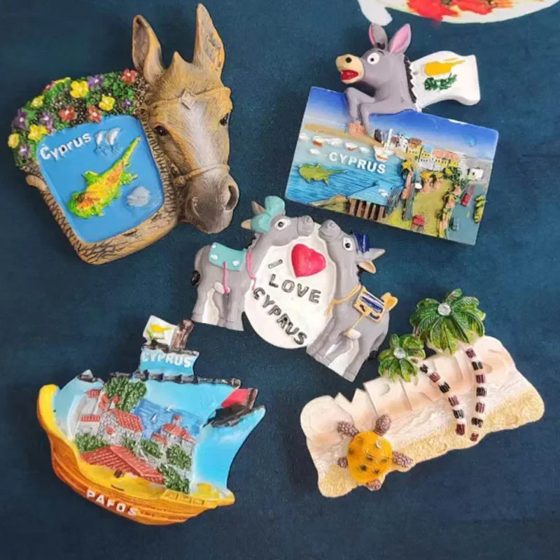 

Cyprus Tourist Souvenir Fridge Magnet with Resin Painting of Turtle Beach and Palm Trees for Your Collection of Travel Memories