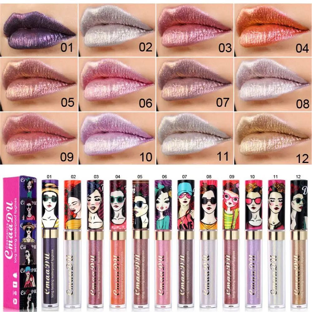 Gold Flash Waterproof Makeup Diamond Glitter Shimmer Lip Tint Liquid Lipstick Lip Gloss
