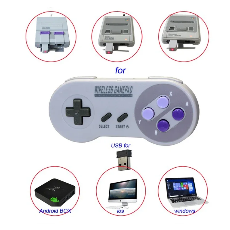 SNES/Super Nintendo Ŭ���� �̴� �ܼ� �� 2.4G ���� ���� �е� ��Ʈ�ѷ� USB ���űⰡ�ִ� ��Ʈ�� ���� ���̽�ƽ
