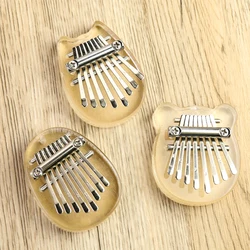 8 Keys Cute Thumb Piano Acrylic Crystal Clear Bear Cat Oval Kalimba Portable Instrument Children Gift Lanyard Finger Piano