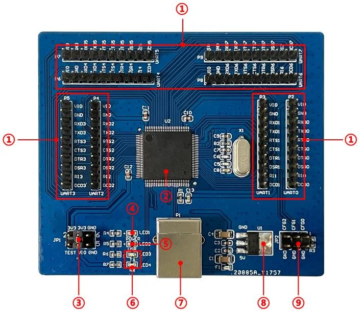 CH348 Entwicklungsboard CH348Q CH348L USB auf 8-Kanal-Hochgeschwindigkeits-Seriell-UART-Evaluierungsboard – Detail 3
