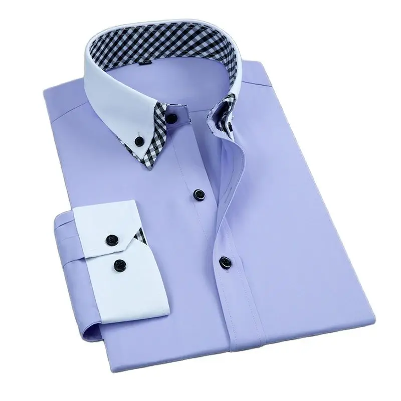 Mens Dress Shirts Double Layer Long Sleeve Non Iron Business Formal Shirt