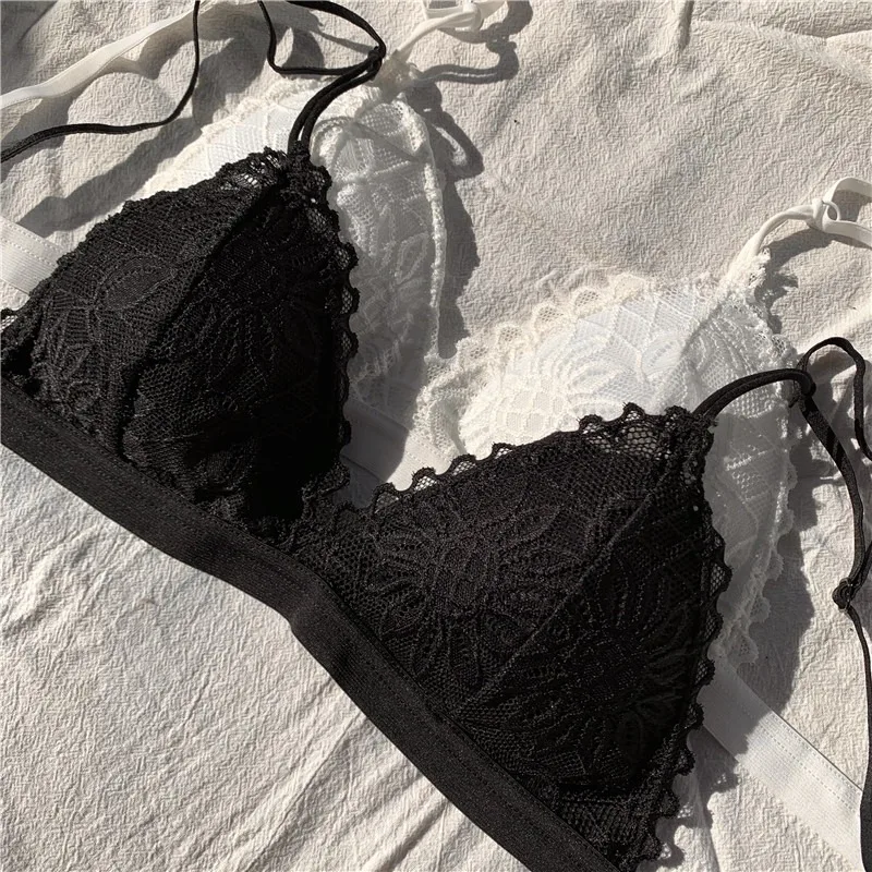 Triangolo di pizzo francese Bralette di pizzo senza anello in acciaio Reggiseni senza cuciture Reggiseno sottile da donna sexy Reggiseno estivo traspirante Reggiseno - immagine 3