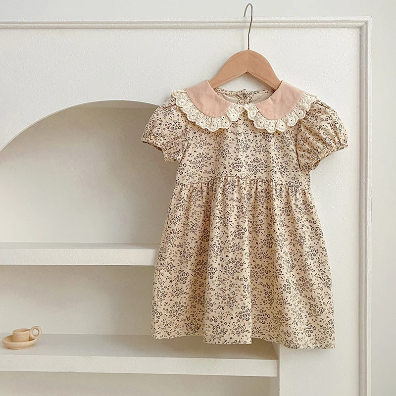 Family Matching Sister Clothing Summer Baby Girls Clothes Dress Cute Doll Collar Floral Girl Dress Short Sleeve Baby Romper 2