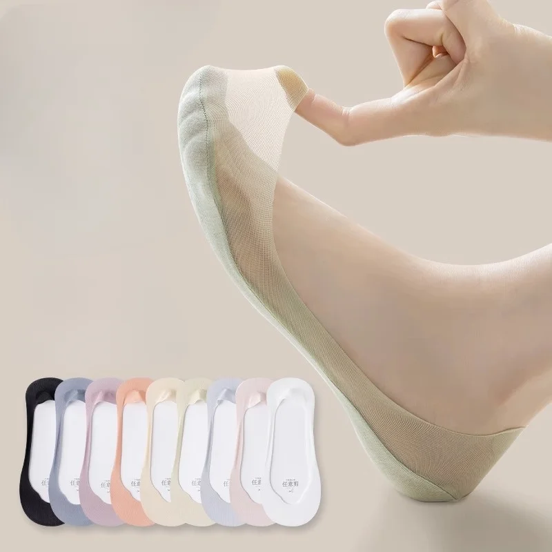 Ice Silk Socks 1/5 Pairs Women's No Show Anti-Slip Ultrathin for Heels Flats Slippers Non-Slip Heel Breathable
