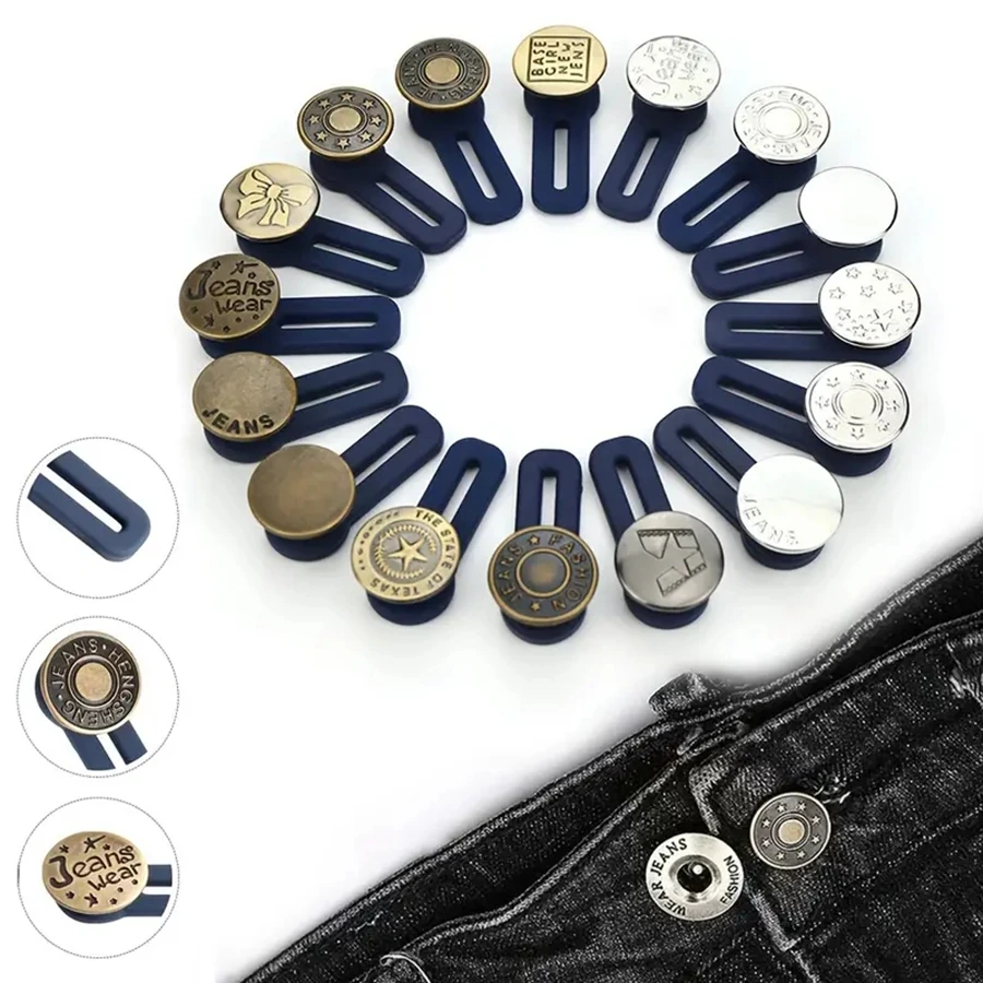 

5Pcs Metal Button Extender for Pants Jeans Waistband Expander Sewing Free Adjustable Waist Extenders Nail Free Fastener