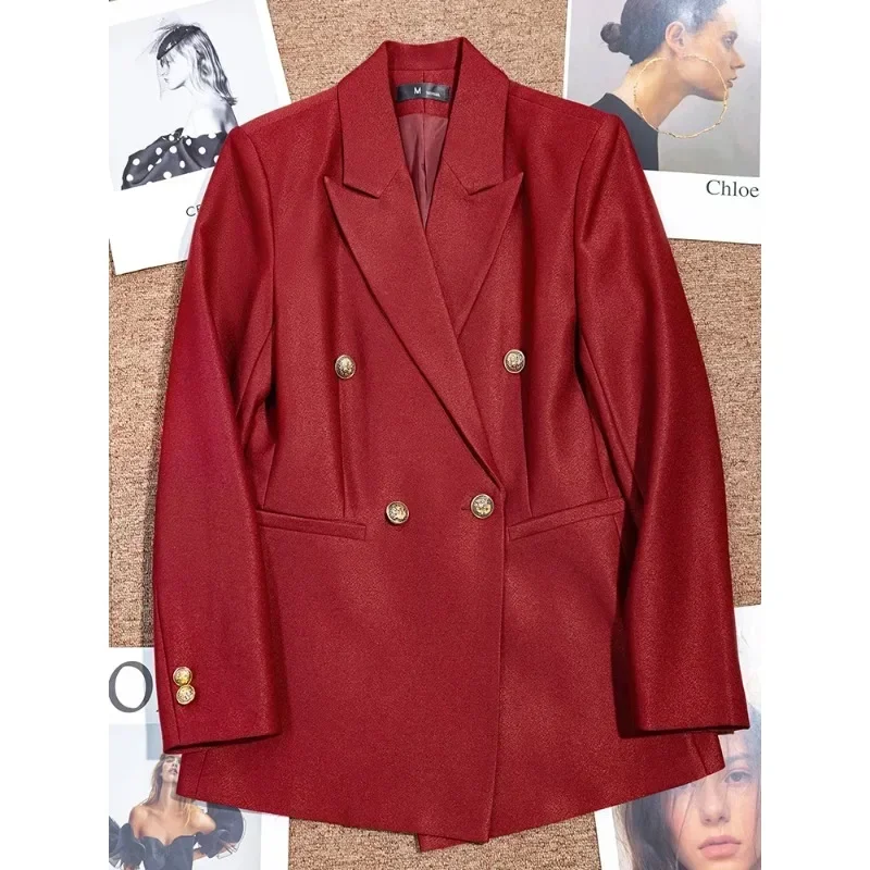 

High Quality Office Ladies Work Wear Formal Blazer Women Red Green Long Sleeve Single Breasted Solid Jacket