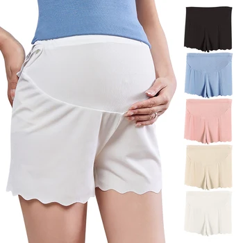 Elegant Ice Silk Maternity Safe Leggings for Summer Breathable Stretchy Waisted and Suitable Daily Casual Wear During Pregnancy