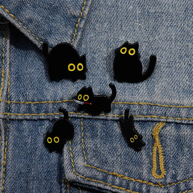 Pack De 7 Broches De Esmalte De Gato Negro Husalsea - Pines Decorativos Divertidos Para Chaquetas, Mochilas Y Bolsos