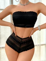 Ensemble Bralette sans bretelles en dentelle, soutien-gorge et culotte non rembourrés sans fil pour femmes, Lingerie confortable sans couture pour mariage, S-XL 2