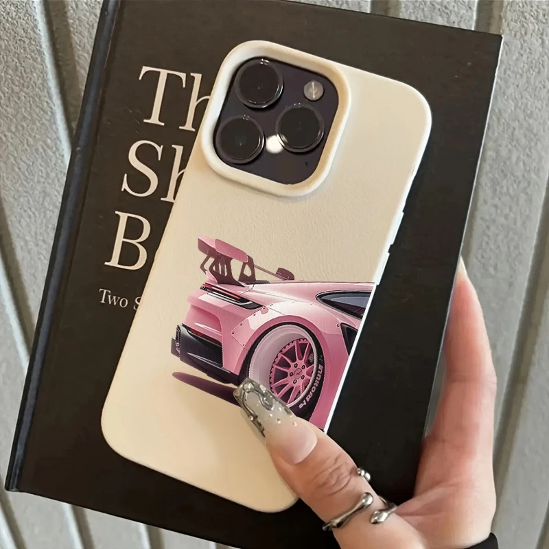 Vibrant Pink Sports Car Design Shockproof Phone Case – Air-Cushioned Soft Cover