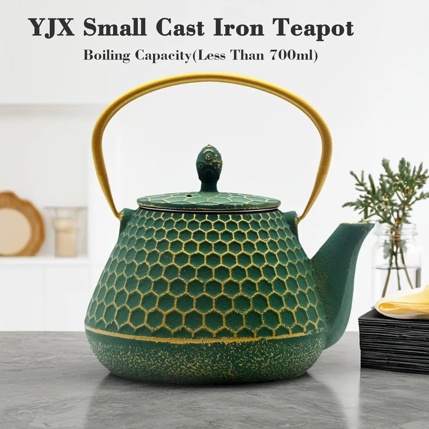 Enameled Cast Iron Teapot with Stainless Steel Infuser, 1000ml Stovetop Safe Japanese Style Kettle for Tea Brewing