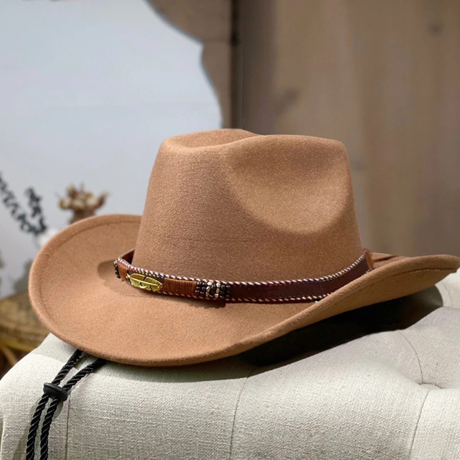 American Western Cowboy Hat Outdoor Tourism Performance Hat Big Brimmed Tibetan Woolen Jazz Hat Male 5
