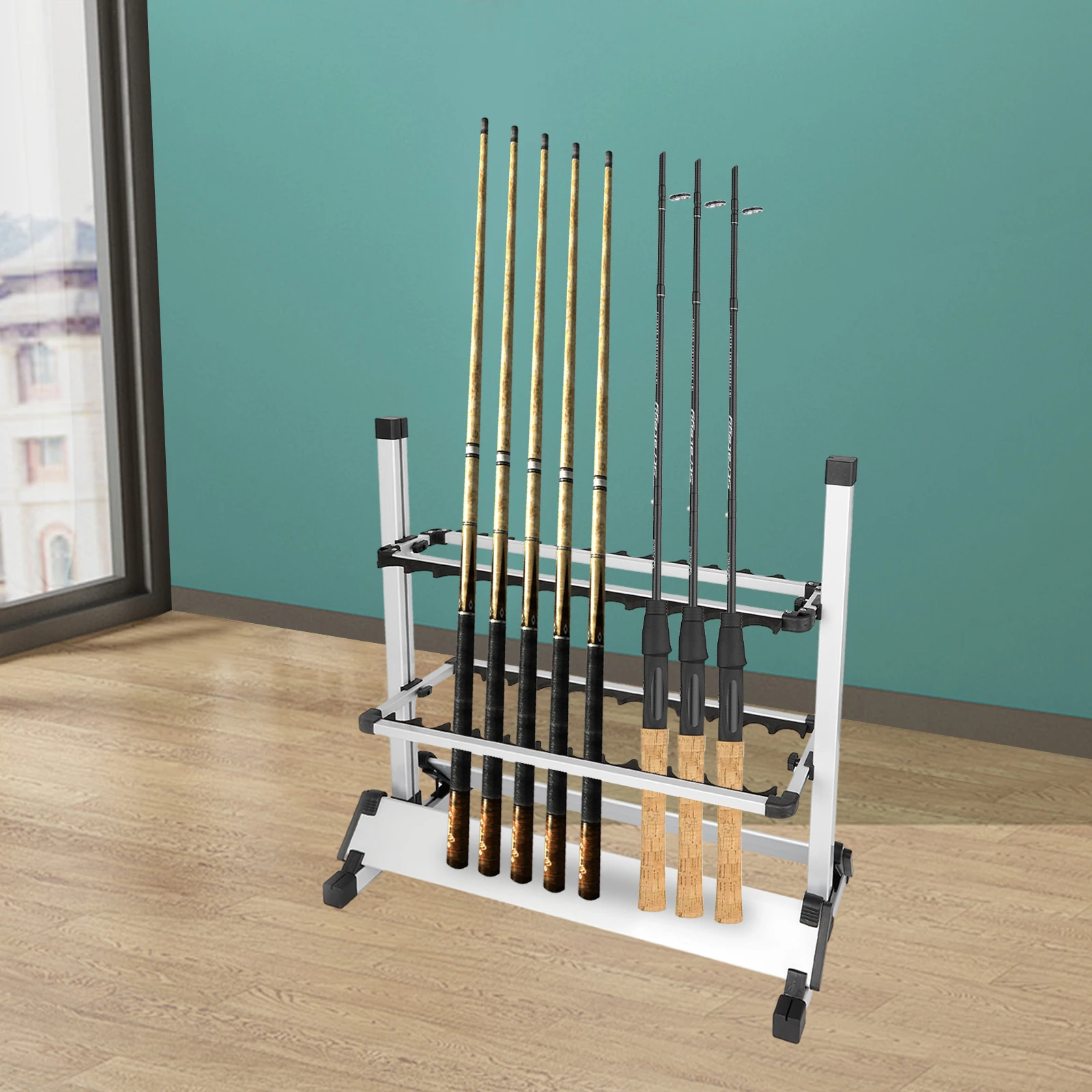 Fish Rod Rack Organizer Stand with 24 Groove Adjustable Height 73x32x72cm