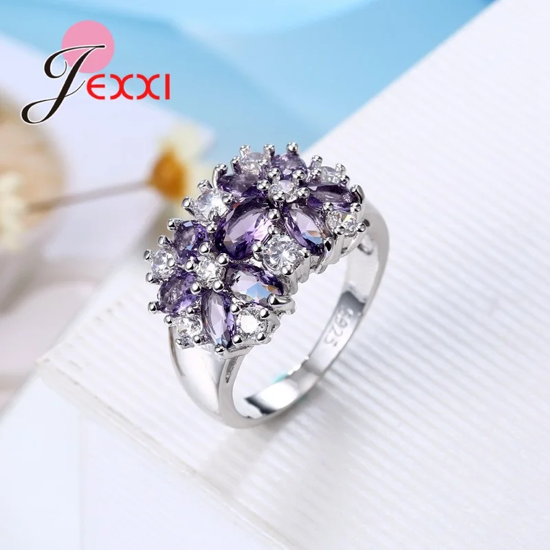 Silver Ring,Wedding Rings,Silver Rings Decoration 925 Sterling Silver Color Sparkling Finger Rings Women Girls Brilliant CZ Crystal Wedding Engagement Ring Jewelry