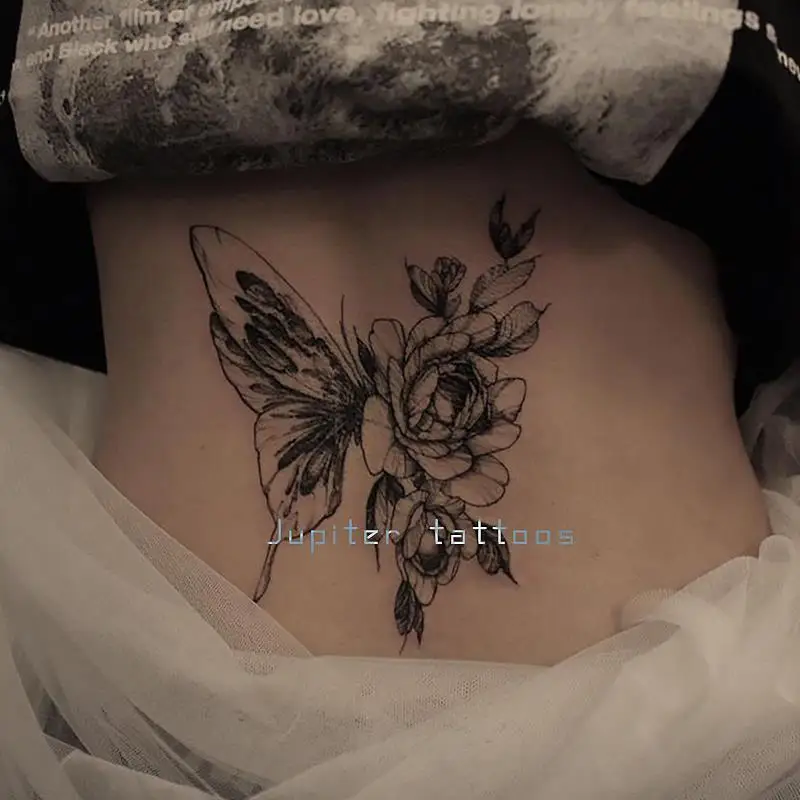 

Водостойкие тату-наклейки Goth Butterfly Flower для мужчин и женщин, винтажные Временные татуировки на руку и бедра, искусственная татуировка