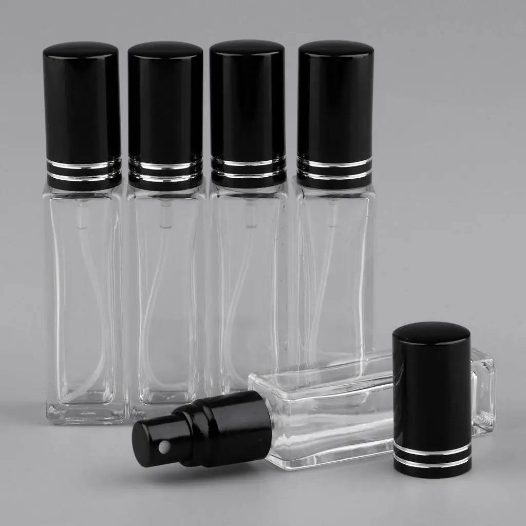 5X 5x 8ml Refillable Perfume Atomizer Empty Spray Bottle Black Cap With