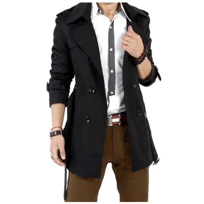 Trench Coat Waterproof Windbreaker Jacket Casual Men Jacket Men's Windbreaker Jacket Vintage Black Khaki Spring Autumn Business Double Breasted Retro Classic Long Coat Thick