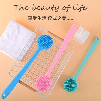 부드러운 실리콘 백 스크러버 샤워 목욕 바디 브러시, 긴 손잡이, BPA 프리, 저자극성, 친환경